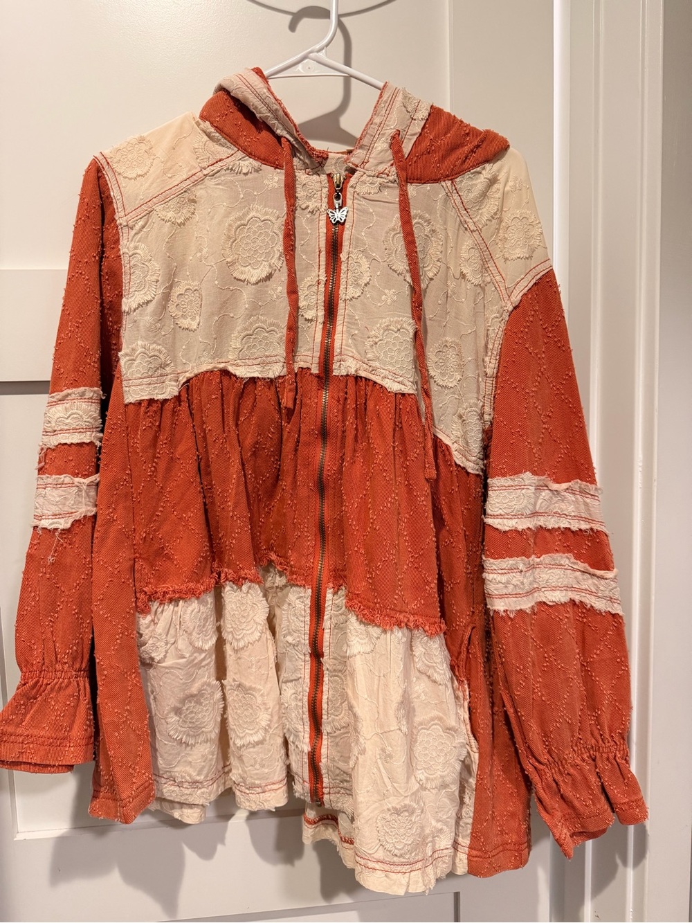 POL Rust & Cream Patchwork Hooded Utility Jacket